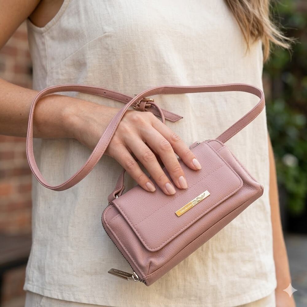 Reaction Kenneth Cole Crossbody Mauve Pink Travel Wallet Purse shoulder Strap